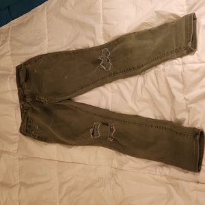 Old Navy Rockstar Mid Rise Olive Green Heavily Distressed Denim Skinny Jeans 4